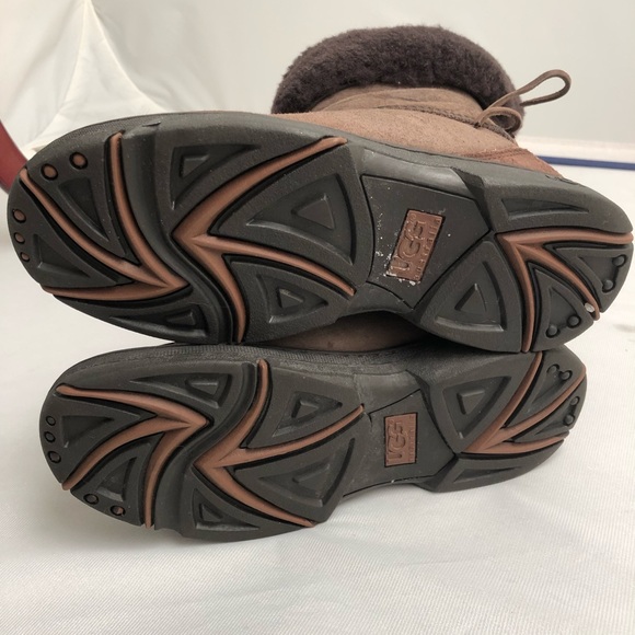 UGG F8008I chocolate suede short boots with tie back - Picture 6 of 6